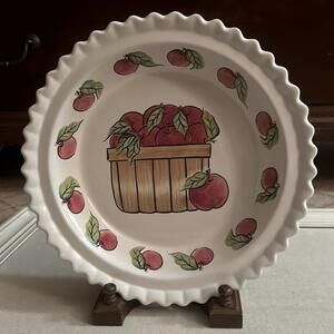 Over and Back, Inc. white ceramic apple pie plate NWOT